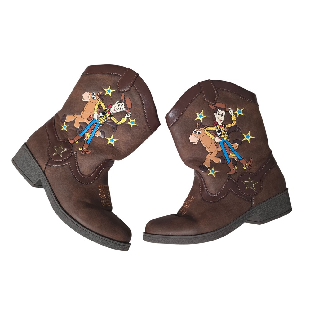 Disney Toy Story Boots Kids Size 11 Brown Woody Bullseye Cowboy Western Zip Up
